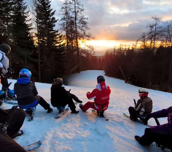 Descente en Yooner à Montclar coucher de soleil